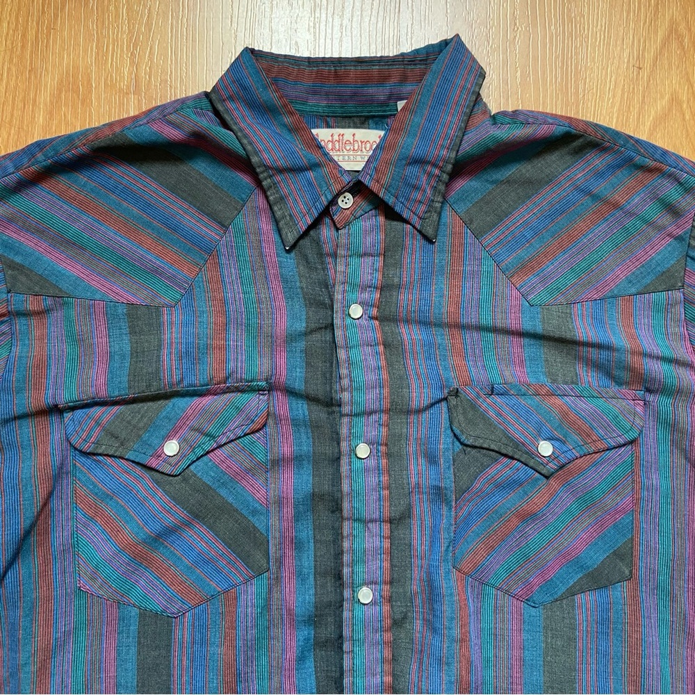 Vintage Saddlebrook Men’s Western Wear Pearl Snap Button Up Shirt Size Large